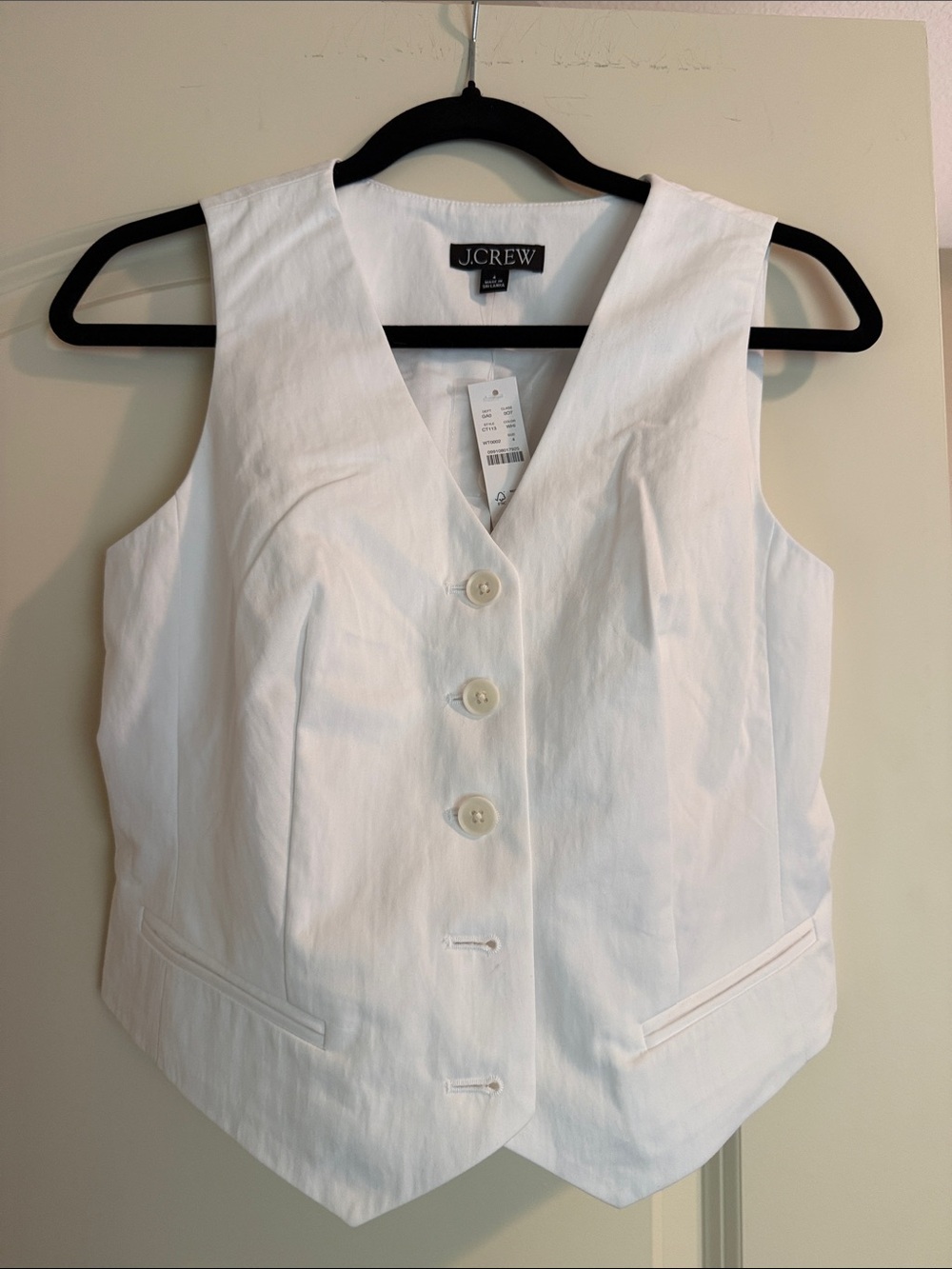 J. Crew White Button-Front Sleeveless Vest